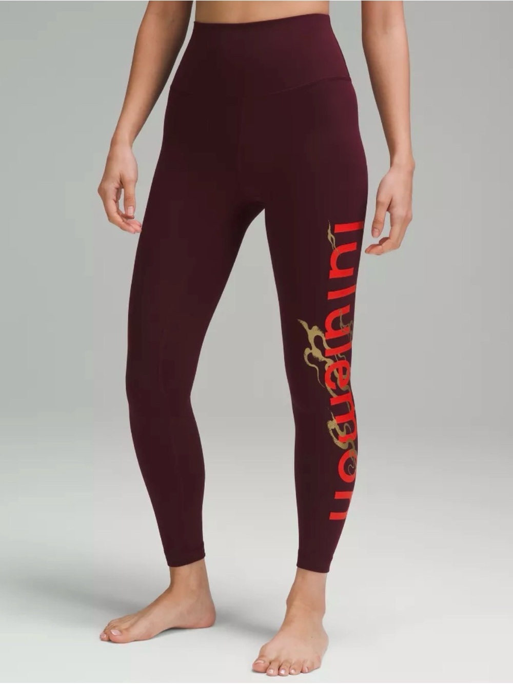 lululemon athletica Maroon Leggings with Red & Gold Script Lunar NewYear (B1)